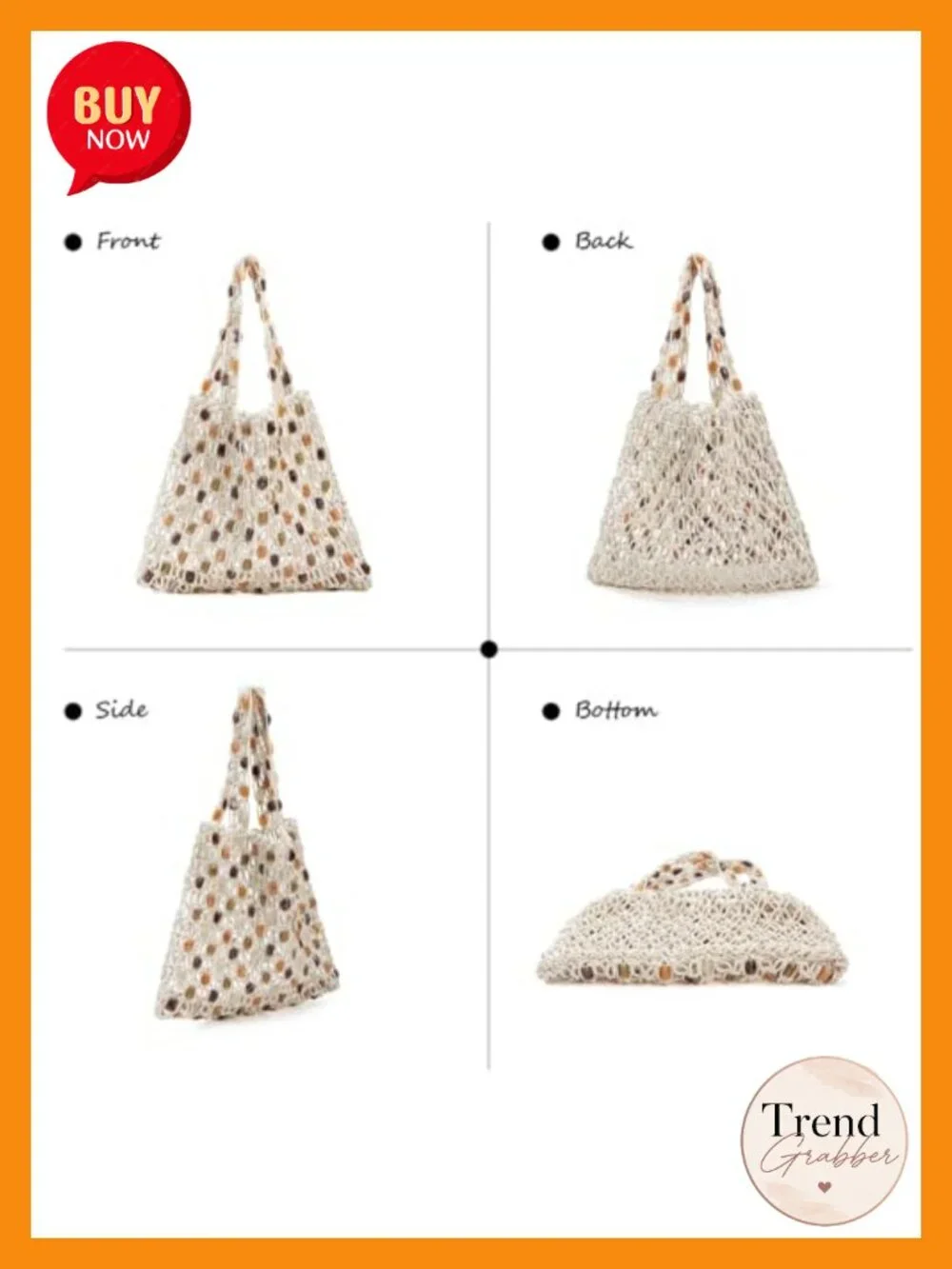 Handmade Boho Crochet Beaded Hobo Bag Shoulder Tote Lightweight Beach Purse